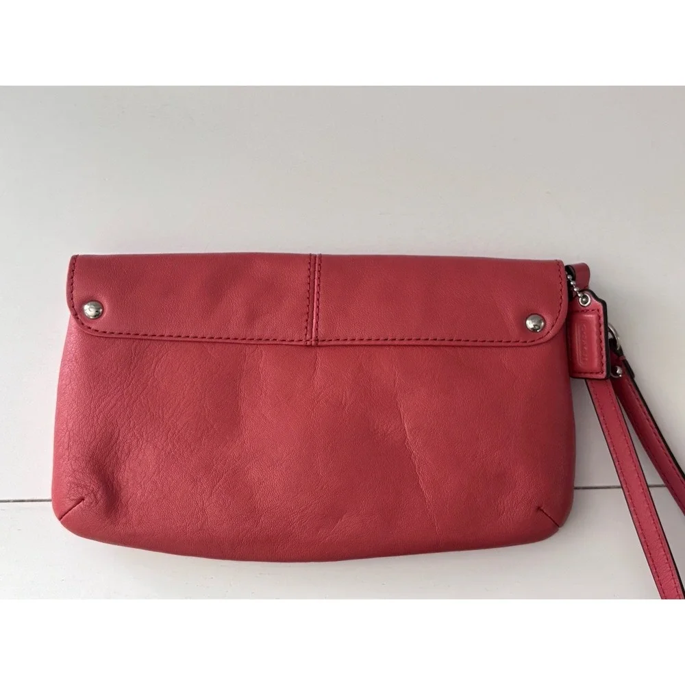 Coach Ashley Leather Large Pleated Flap Wristlet Wallet Bag Geranium